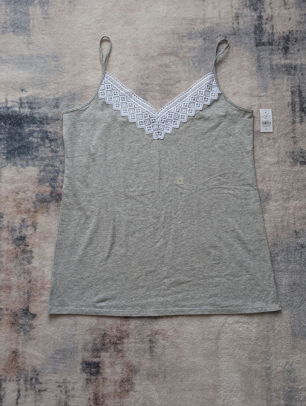 LOFT Gray Camisole with White Lace V-Neck NWT Size XL